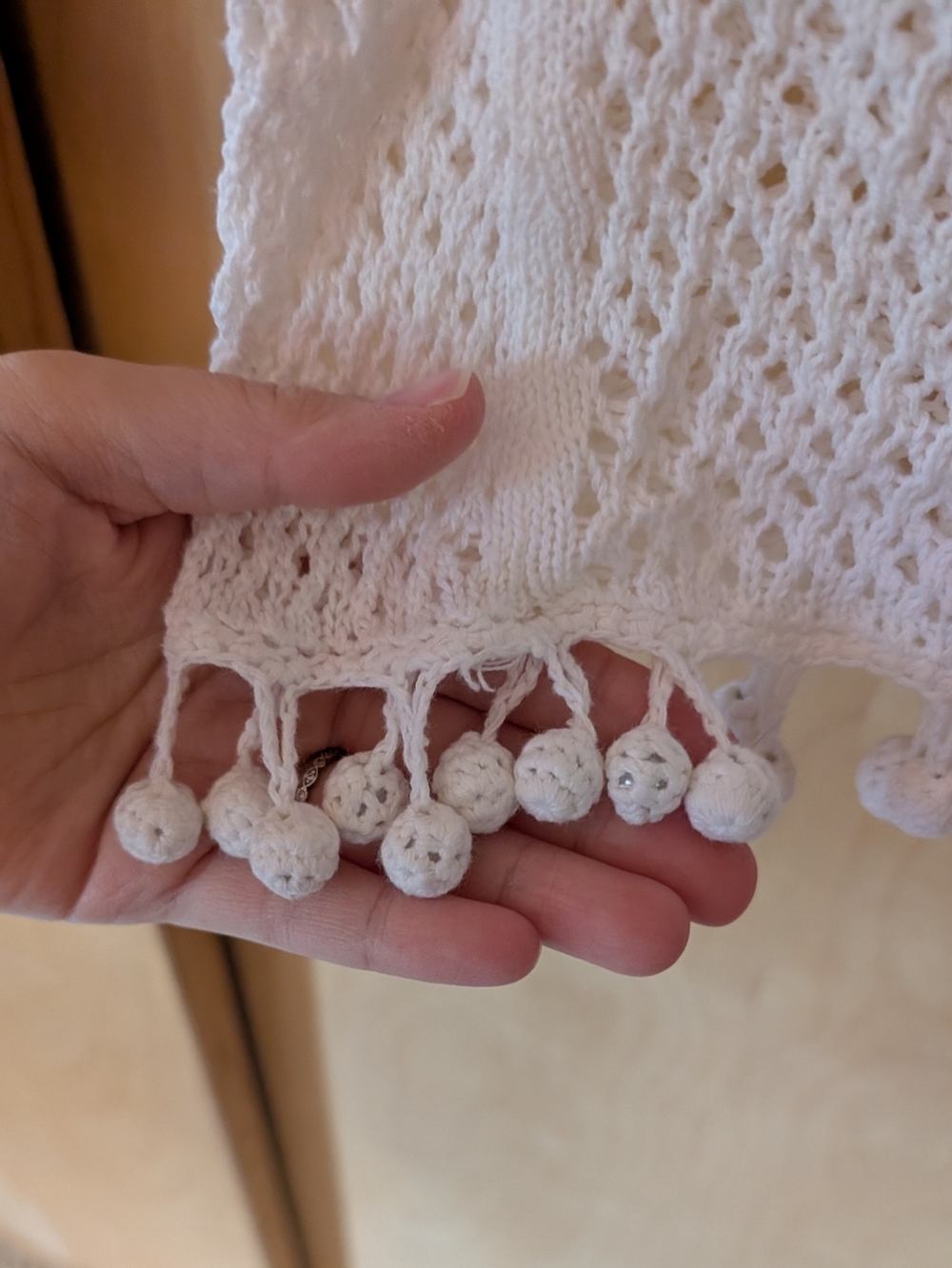 Vintage White Crochet Sleeveless Cover-Up Dress with Pom Trim - Picture 2 of 3